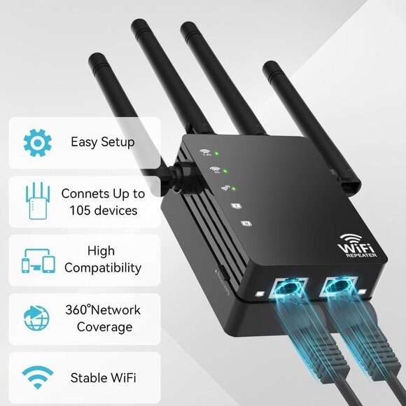 WiFi Extender Signal Booster 1200Mbps Long Range Repeater w Ethernet Port - New - Picture 2 of 3